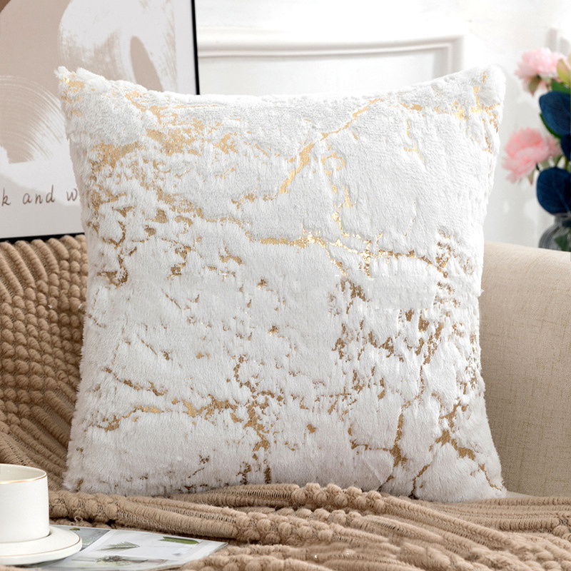 Pillow Cover 20X20 - Plush Golden Fur Cushion Cover White